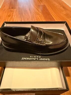 Saint Laurent Style Black Leather Penny Loafers